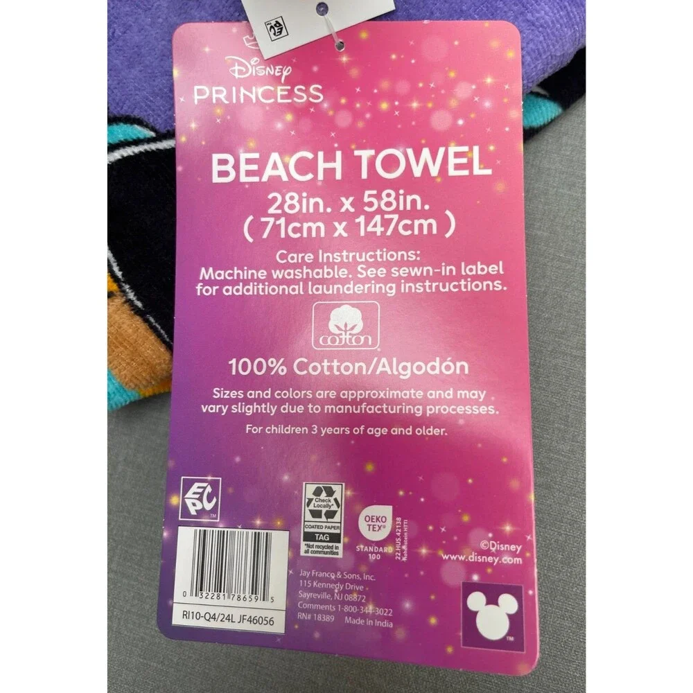 2 Pack Disney Pricess Kids 100% Cotton Beach Towel 58''x28''